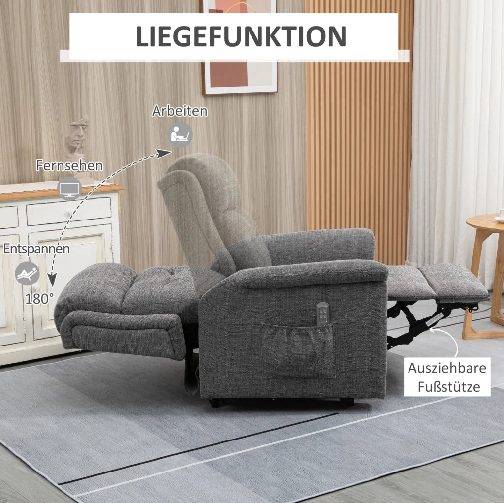Poltrona reclinabile elettrica con funzione alzapersone, capacità 170 kg, grigio, 89x96x108 cm