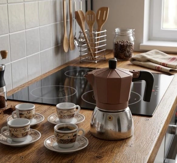 Caffettiera in Alluminio/Inox Bronze Induzione 4 Tazze Curva