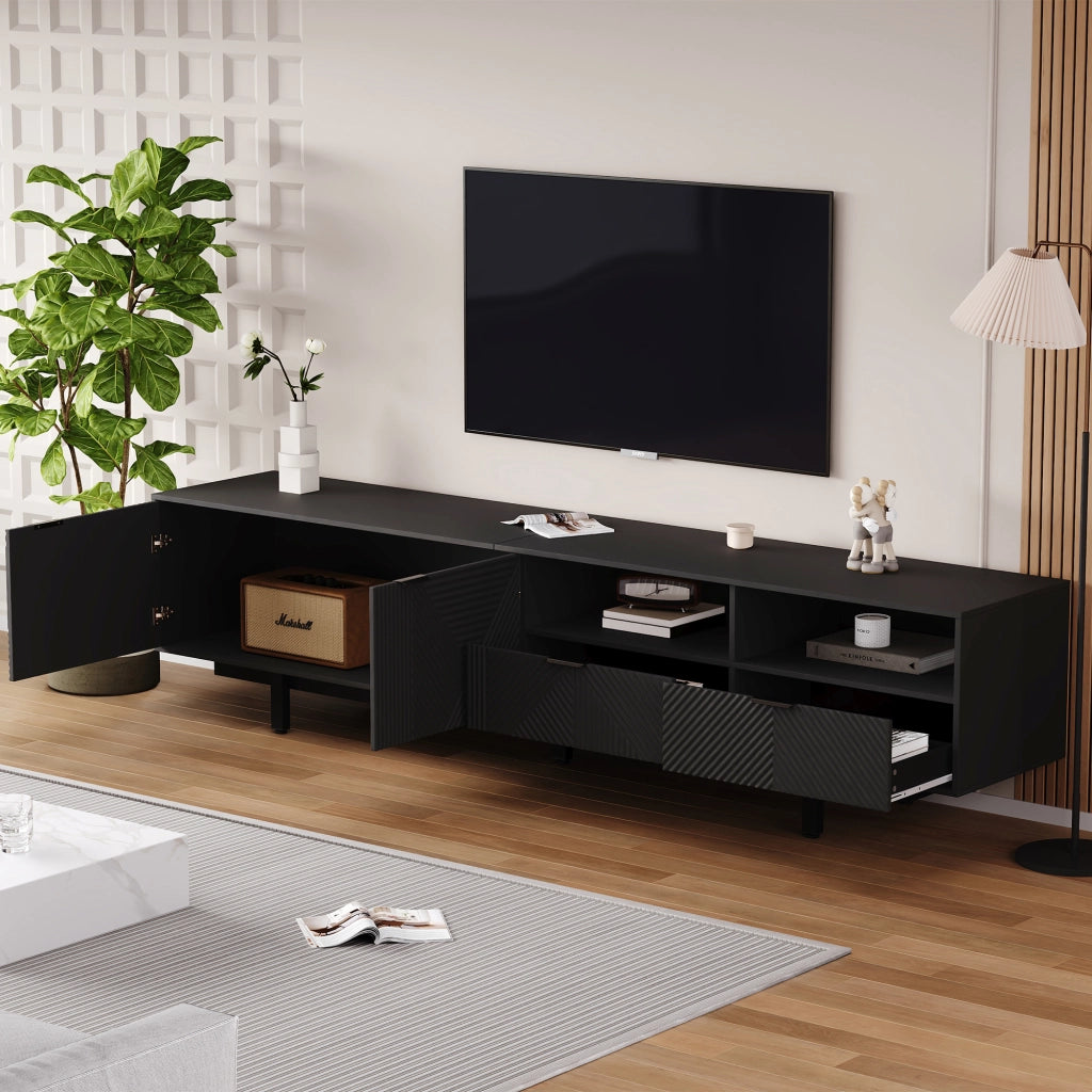 Mobile TV nero da 200 cm con design geometrico