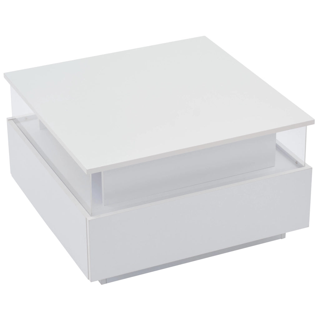 Tavolino da caff¨¨ 70x70x41 cm con LED, 2 cassetti in truciolare bianco