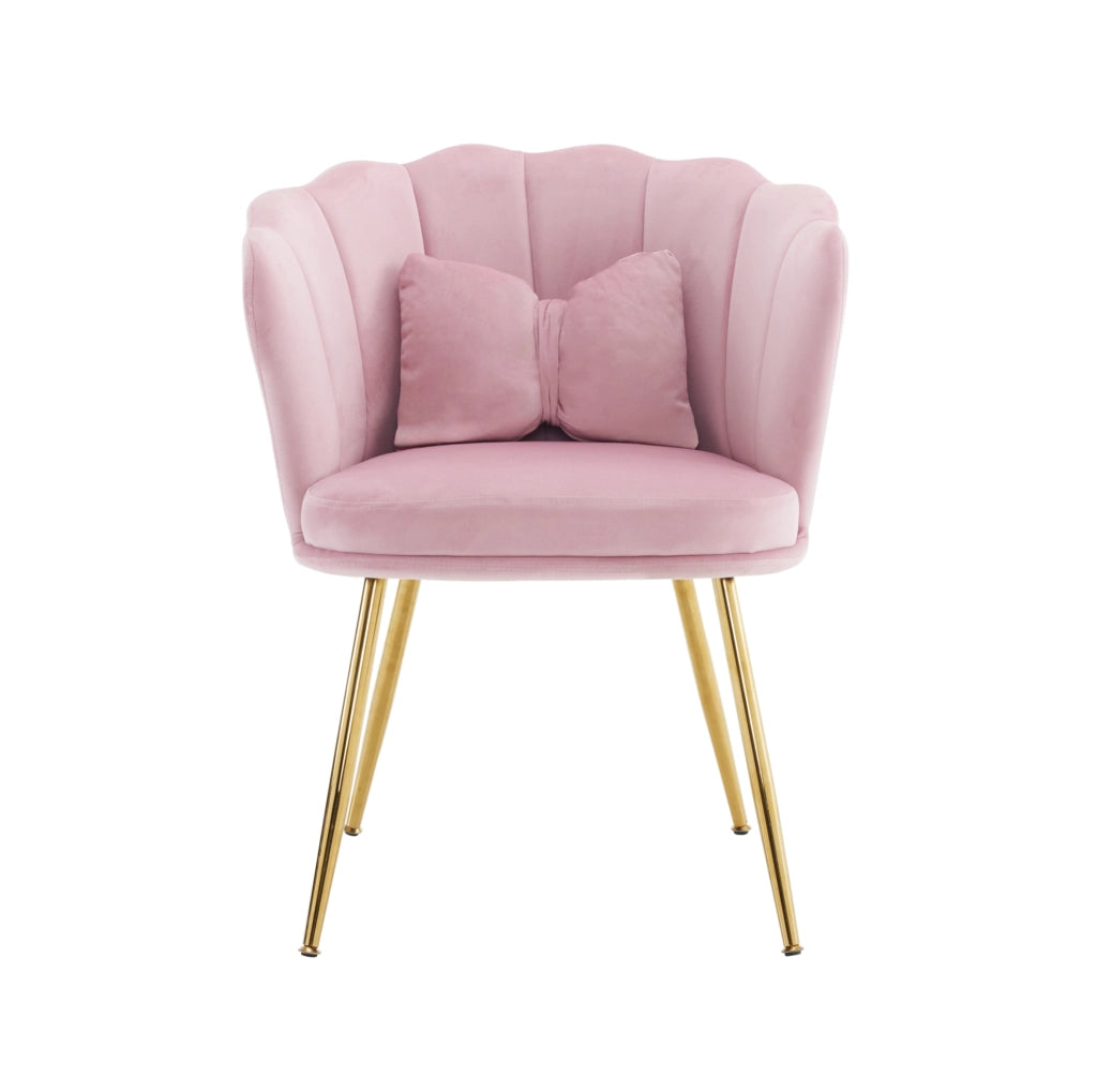 Set di 2 sedie moderne in velluto con design a foglia, gambe in metallo dorato e cuscini decorativi per soggiorno e camera da letto