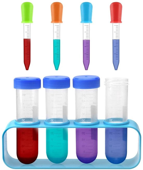 Set di pipette per bambini - 9 pezzi di pipette in plastica - contenitori di reazione da 5 ml con standard - set di pipette con pipette a gocce - standard di contenitore di reazione - esperimenti di laboratorio creativi