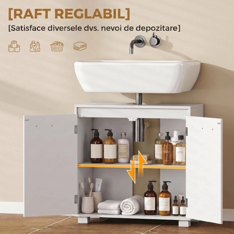 Mobile bagno moderno in MDF bianco con taglio a U e ripiano regolabile 60x30x60 cm
