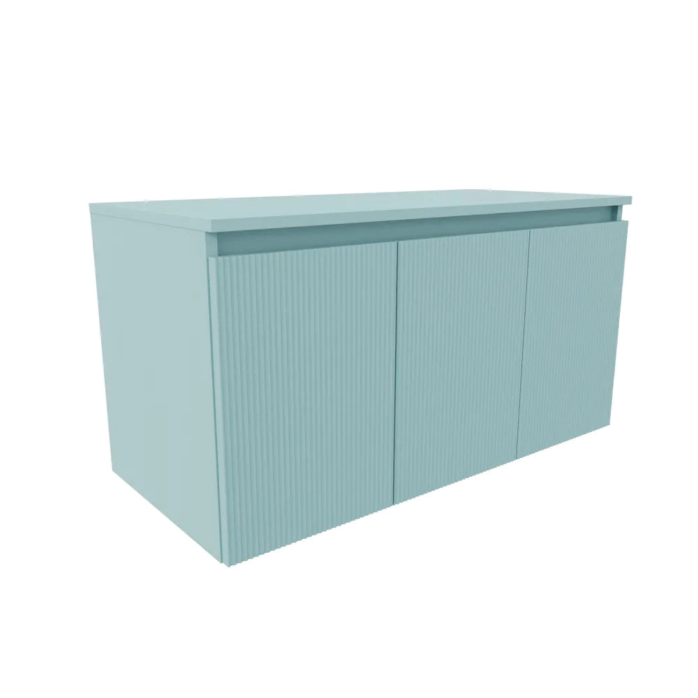Mobile bagno sospeso 100cm carta da zucchero cannettato 3 ante con top | Pelion