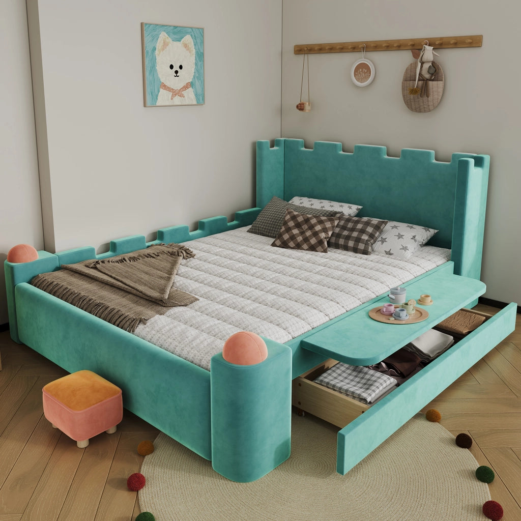 letto matrimoniale legno e tessuto blaugreen 140x200 cm