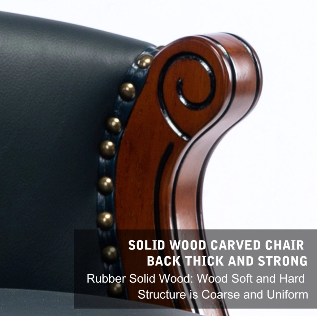 Sgabello da bar girevole 360° in legno e pelle blu con schienale, seduta 66 cm