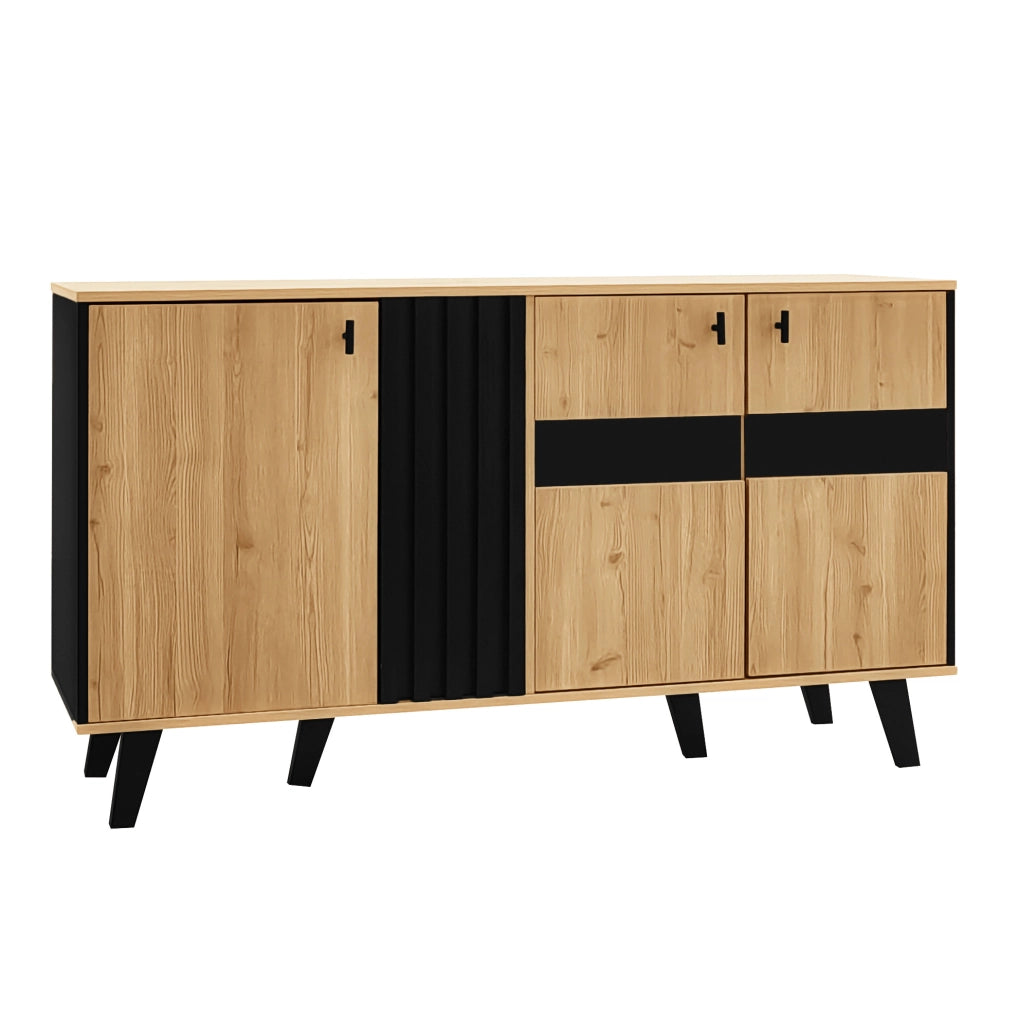Sideboard 140x78,5x41 cm in legno e nero con LED e vetro