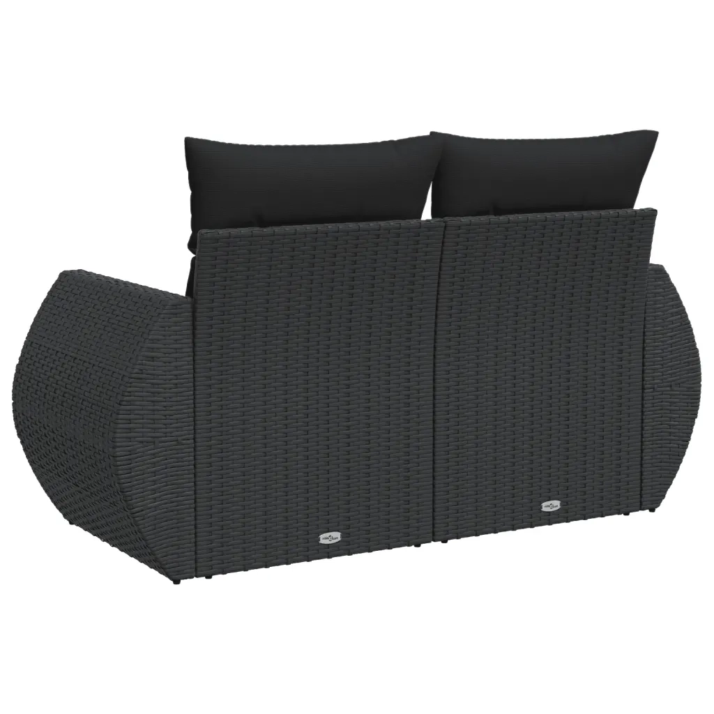 Divano da giardino con cuscini 2 posti nero in polyrattan 365991