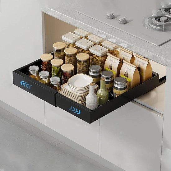 Organizzatore di Cucina Estensibile, Cassettiera Telescopica Regolabile, Nero