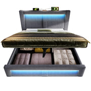 Letto Contenitore 140x200 cm; Letto Matrimoniale - LED; USB e Type-C in Velluto Grigio