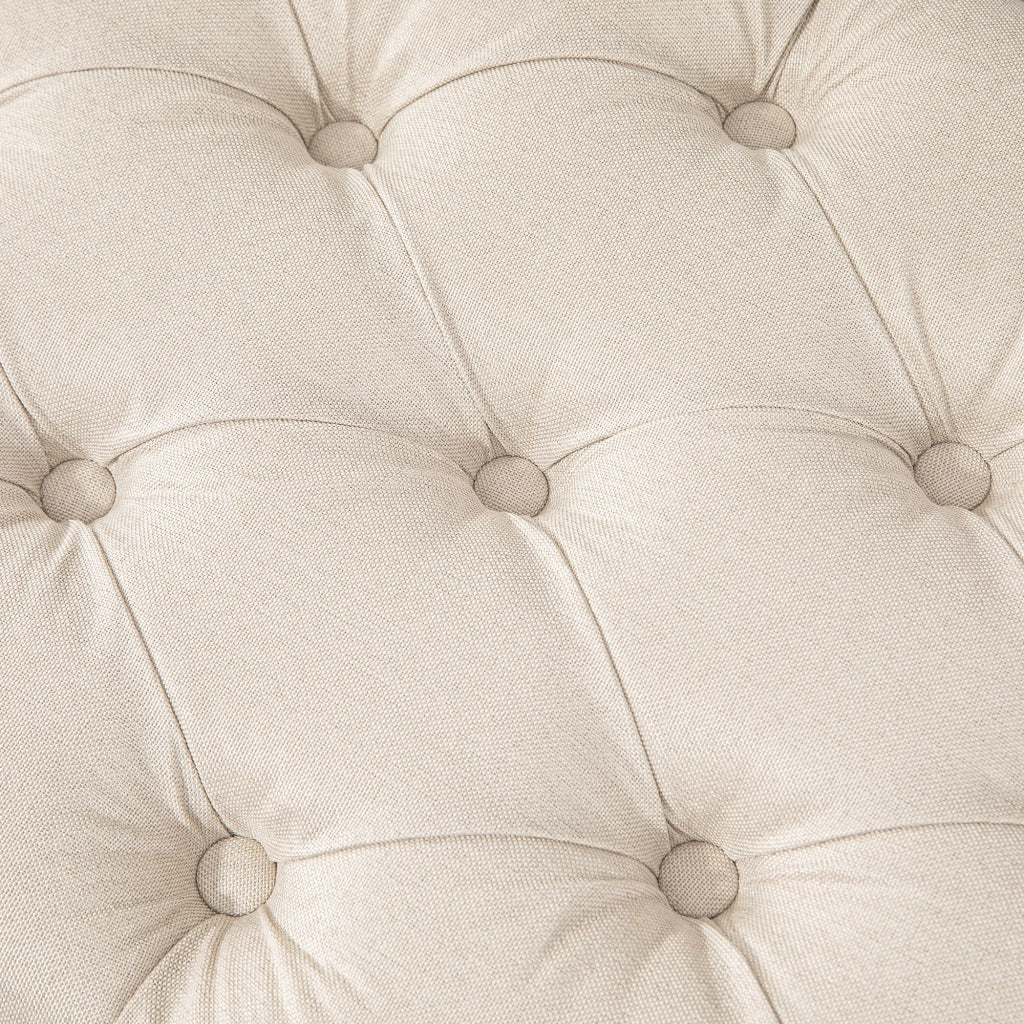 Panca da letto imbottita con bottoni e gambe in legno, stile francese, in poliestere bianco crema, 120 × 41 × 48 cm