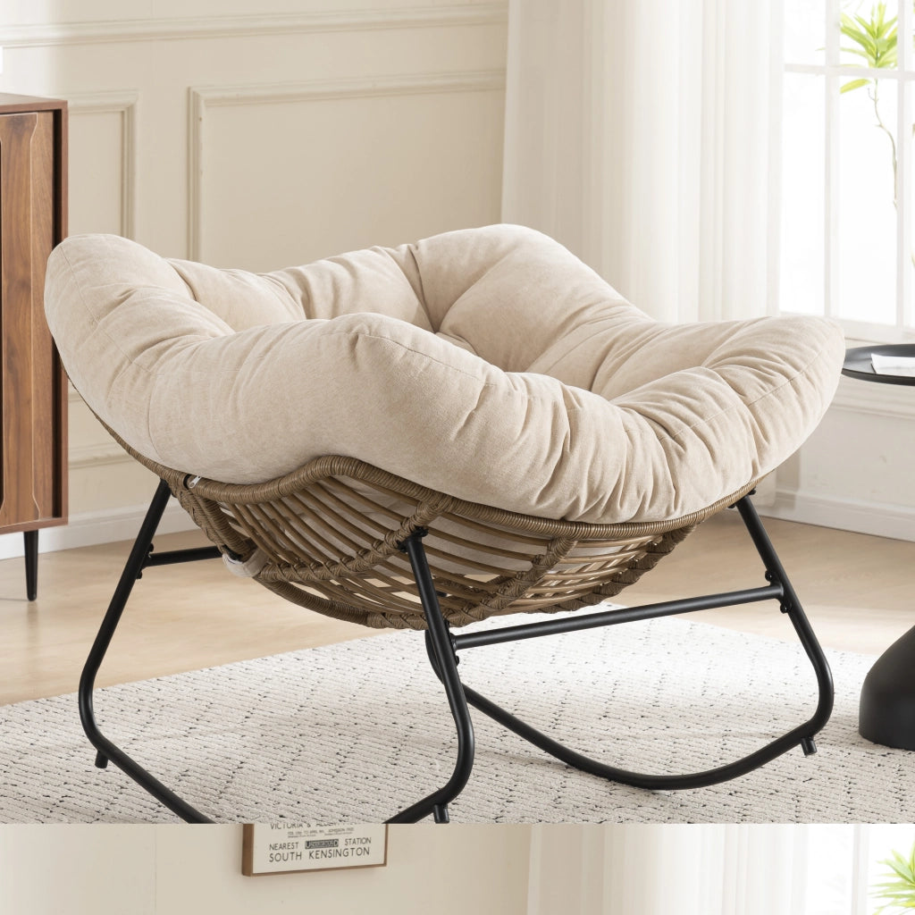 Poltrona a Dondolo in Tessuto Chenille ¨C MINIMAL ¨C Grigio