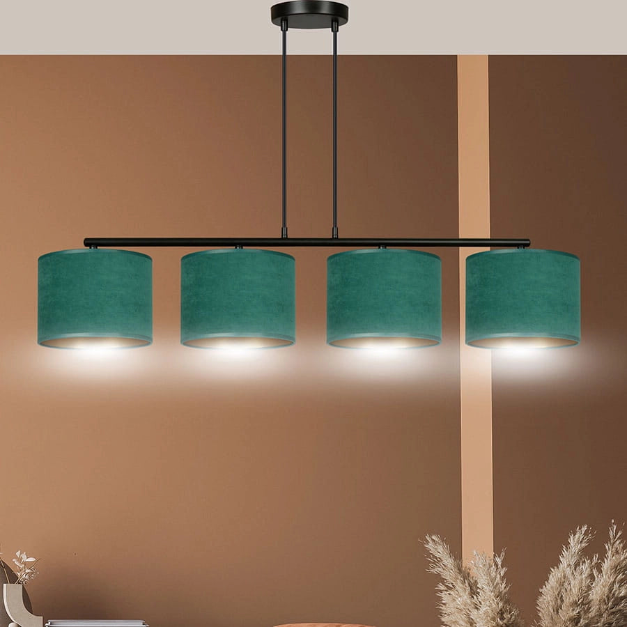 Lampadario Emibig Hilde 4 luci E27 verde oro nero tessuto