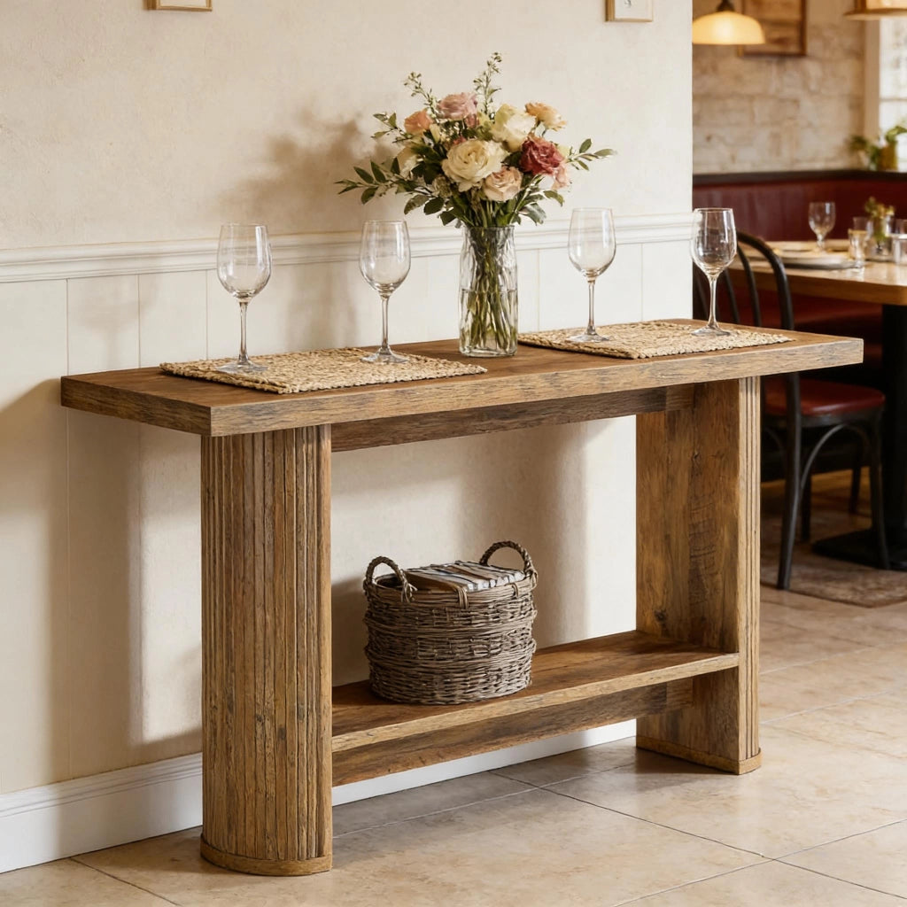 Consolle moderna dal design sottile in legno ingegnerizzato marrone salvaspazio per ingresso e soggiorno 153 × 38 × 16 cm