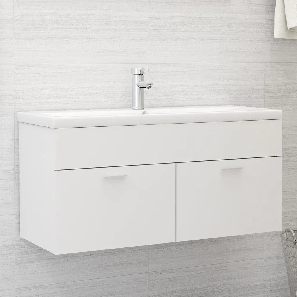 Mobile Bagno con Lavabo Integrato-Lavandino-Lavabo Bianco in Legno Multistrato 892586