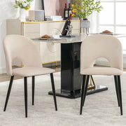 2 Sedie da Pranzo Imbottite, Design con Schienale in Velluto Beige a Motivo Diamante, Struttura in Metallo con Piedini Regolabili