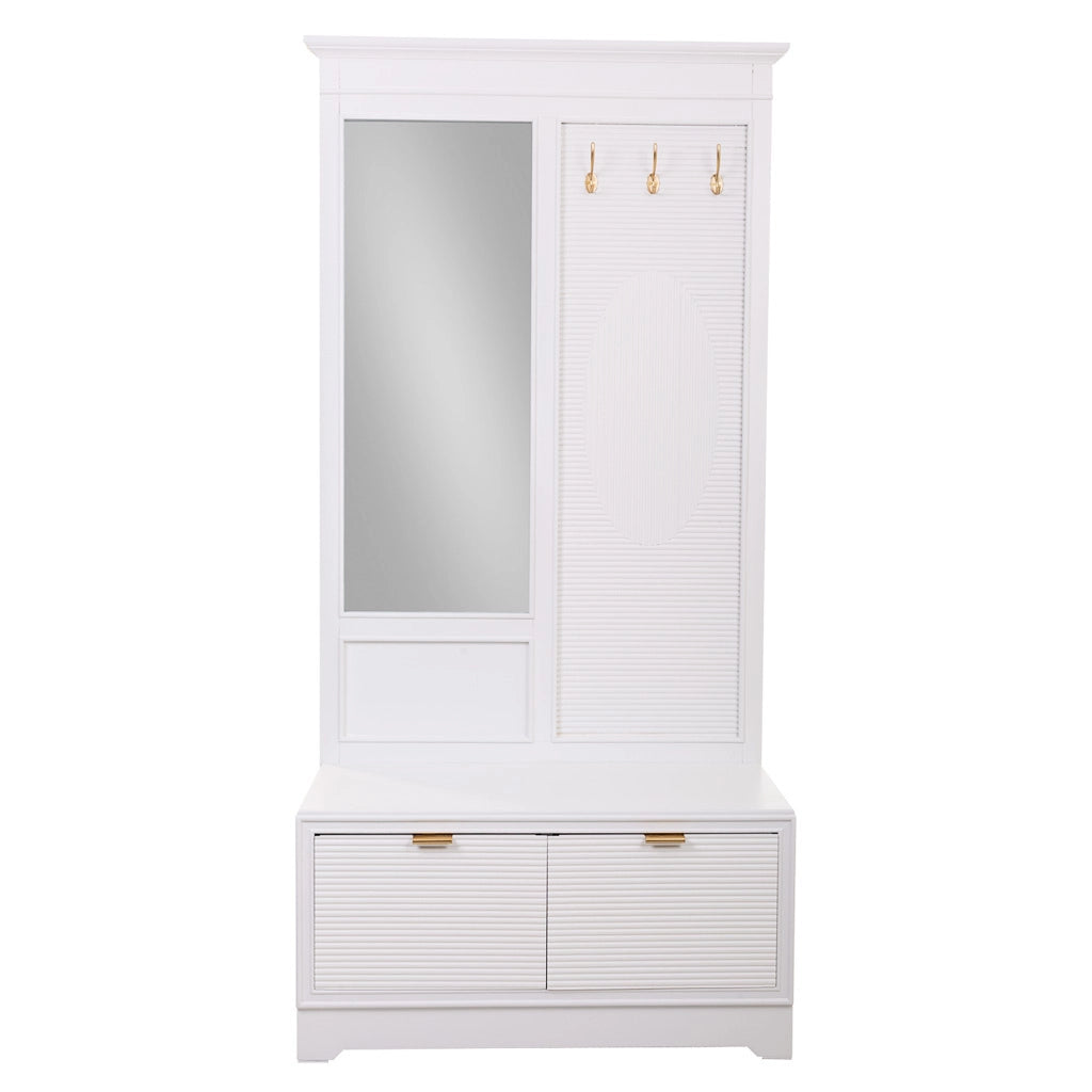 Mobile da ingresso in legno con specchio bianco 95x7x190h - 90x41x47h