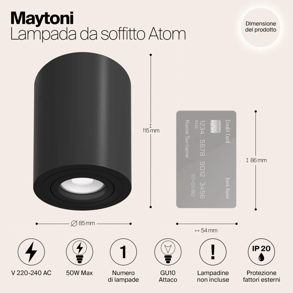 Maytoni Faretto Atom 1 luce GU10 nero metallo