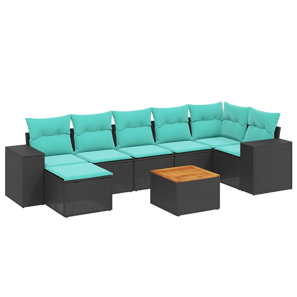Set Divani da Giardino 8 pz con Cuscini Nero in Polyrattan 3225553