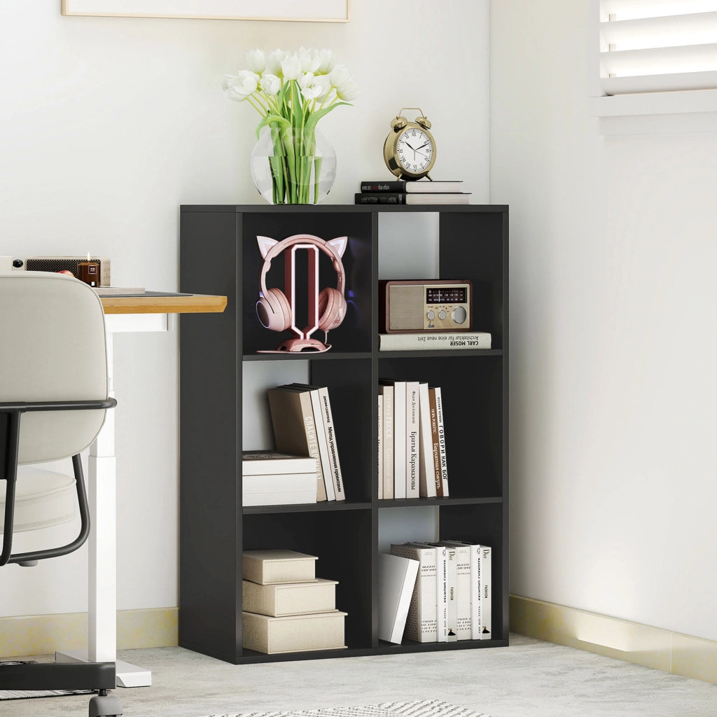 Libreria Cubi Scaffale 6 Ripiani ¨C Minimal ¨C Legno Nero 61.5x29.5x91.5 cm
