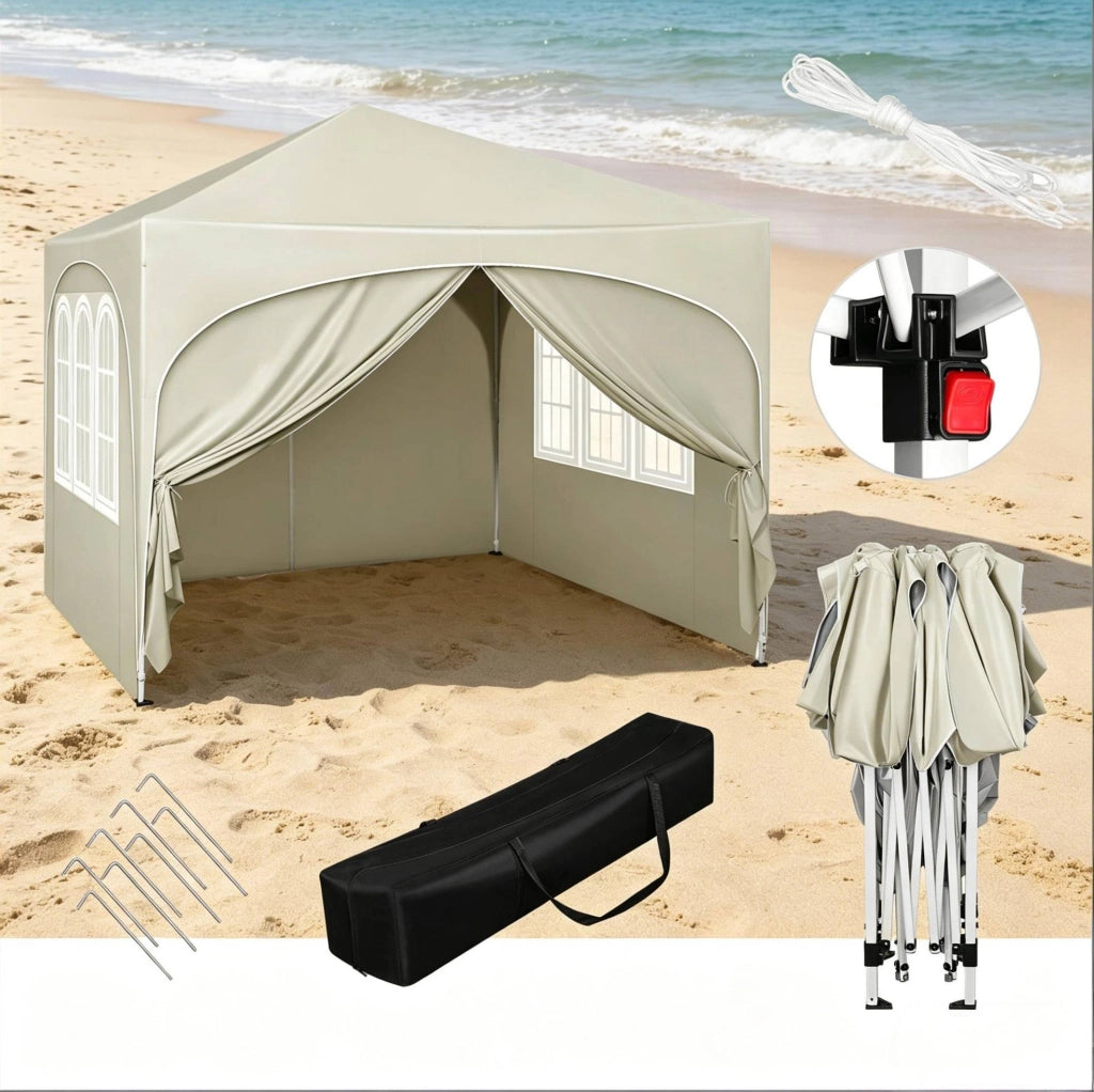 Gazebo pieghevole 3x3 m beige con pareti laterali