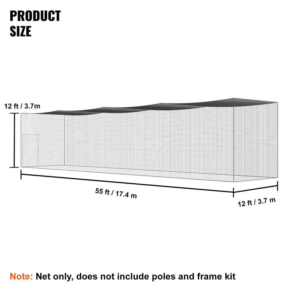 Baseball Batting Cage Net With Frame And Net For Home Or Backyard, 55 Feet, Baseball Cage Net For Hitting And Setting Up, Baseball Net, Batting Cage, For Children Or Adults, Black