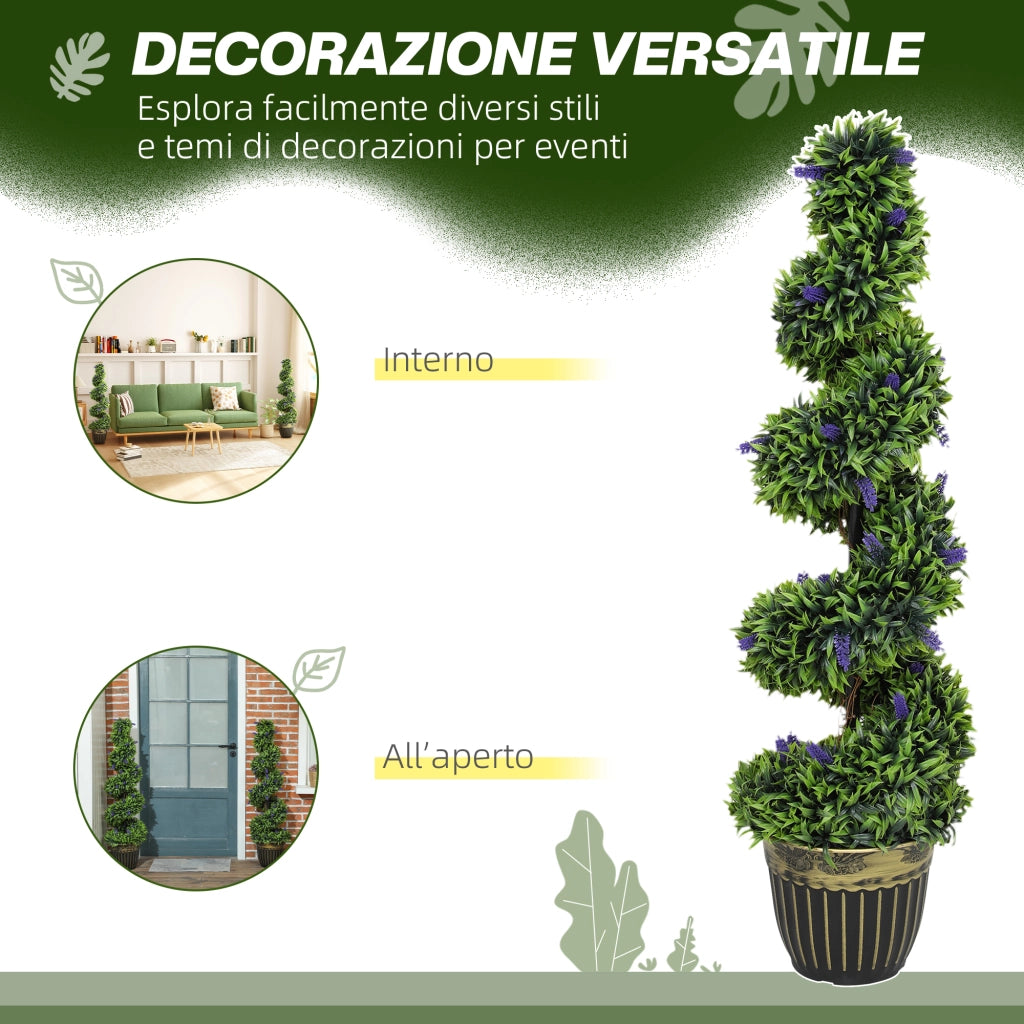 Set Piante Finte Bosso a Spirale e Lavanda ¨C Minimal ¨C Verde e Blu 115cm