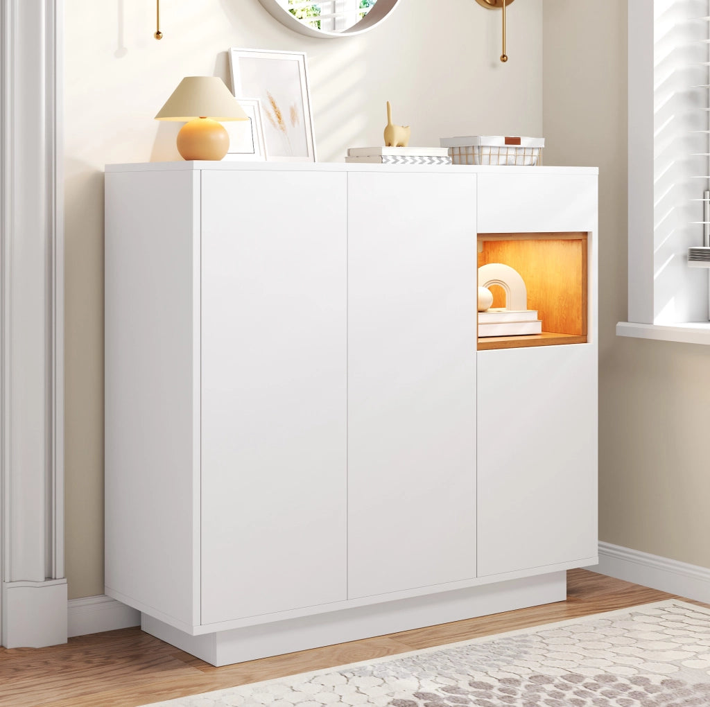 Mobile Porta Scarpe Bianco e Legno Naturale con Ripiani Regolabili e Cassetto, 105x39,5x100,5 cm