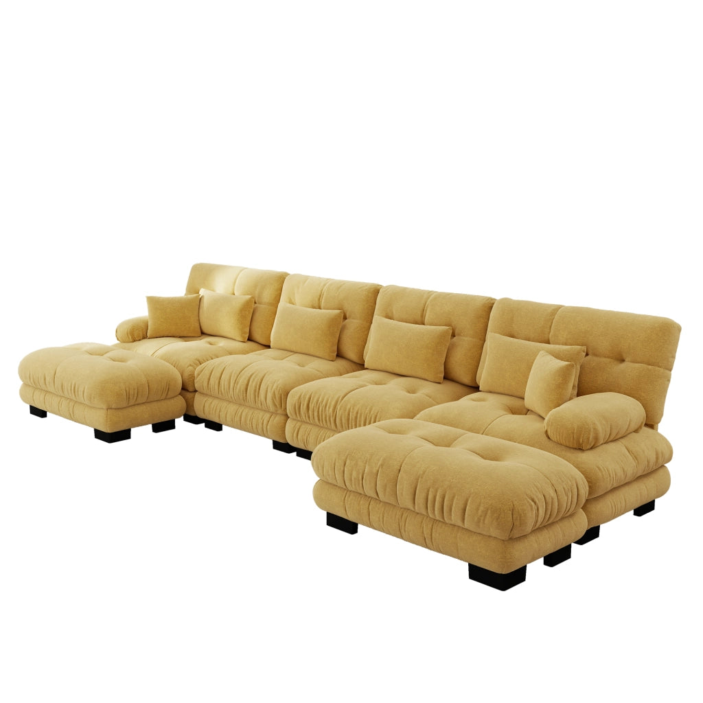 Divano modulare 406x145x81 cm componibile in chenille giallo