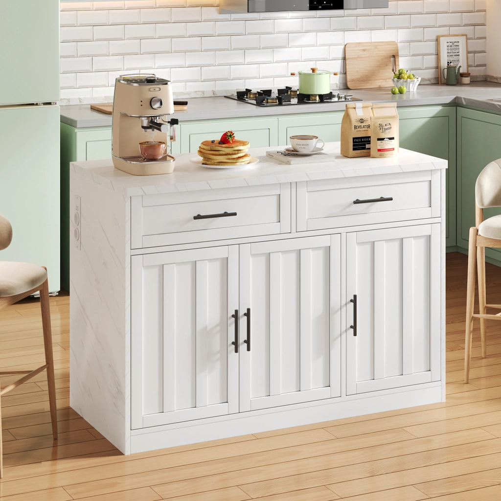 Mobile base da cucina con bancone; prese e USB; 2 cassetti; 3 ante con ripiani regolabili bianco 120 × 60 × 91 cm