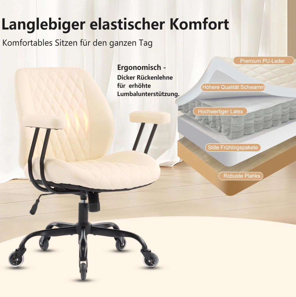 Sedia da ufficio ergonomica in pelle color crema con altezza seduta regolabile