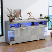 Credenza LED con 3 cassetti e 6 vani, ante in vetro temperato, per soggiorno, grigio cemento, 140 × 40 × 70 cm