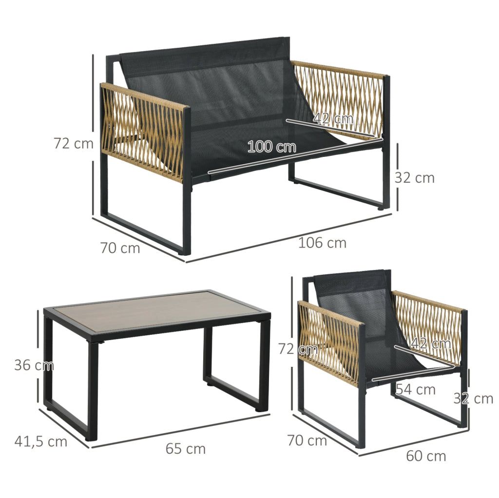 Set da giardino 4 pezzi in polyrattan grigio scuro