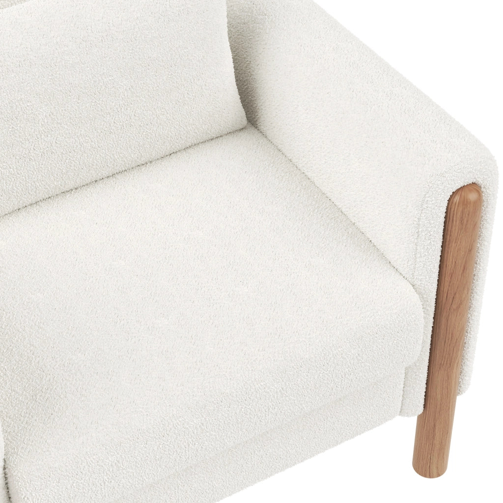 Poltrona lounge in tessuto Teddy bianco con cuscini spessi