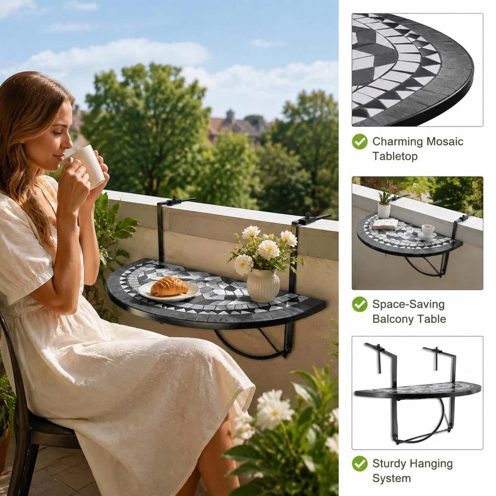 Balcony Hanging Table Mosaic Black And White