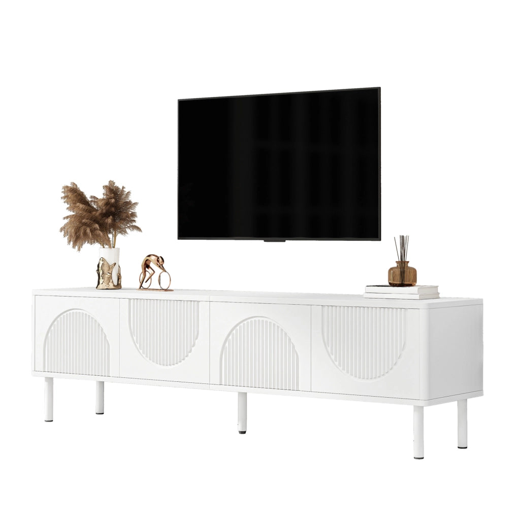 Mobile TV basso 180 cm bianco opaco con 4 vani e passacavi HOMVRA