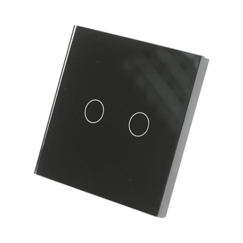 Interruttore doppio touch, nero, 220V, spia luminosa, cornice in vetro 86x86x34mm