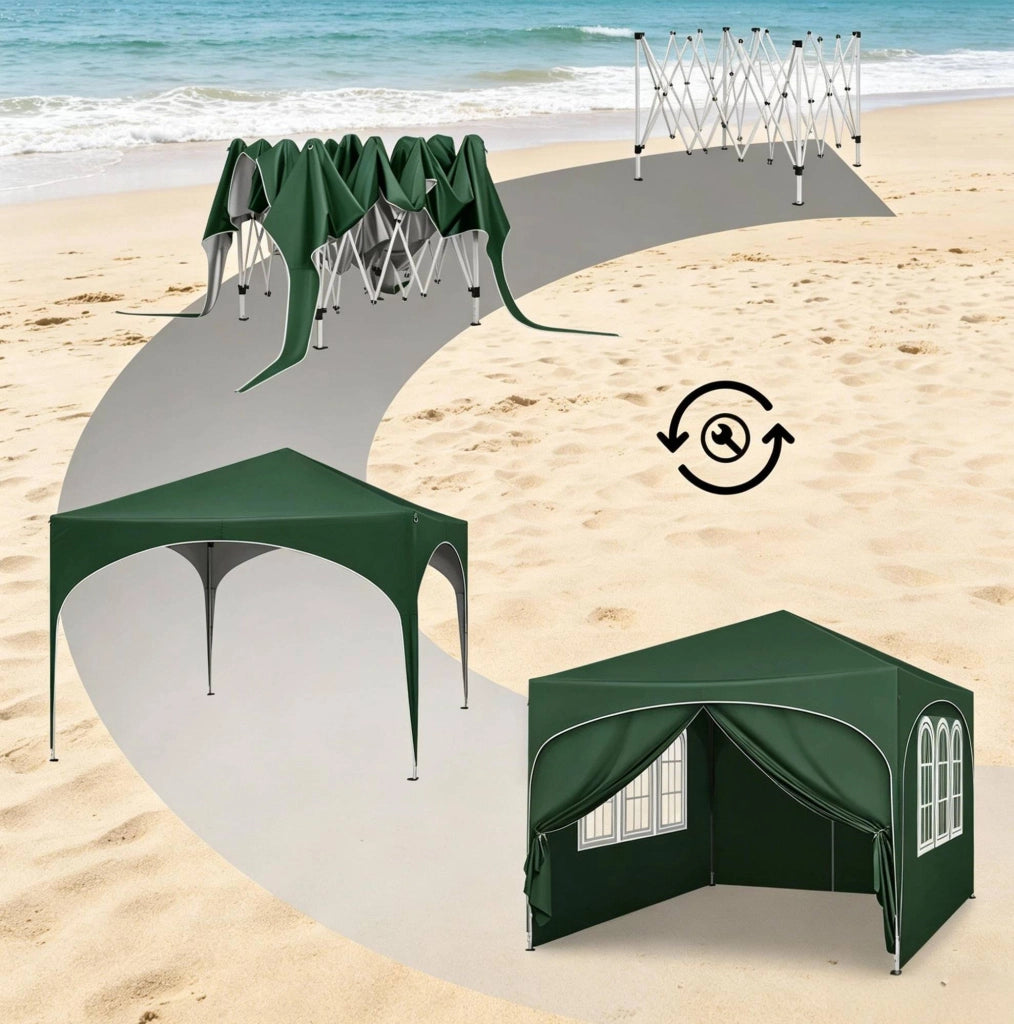 Gazebo da giardino 3x3m in tessuto Oxford 210D con struttura in metallo e custodia verde