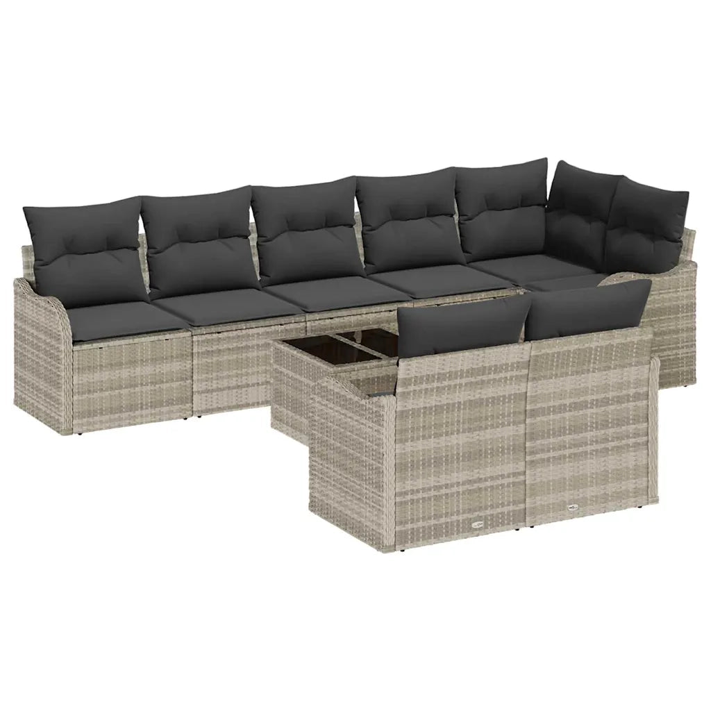 Set Divano da Giardino 9 pcs Grigio chiaro Poly Rattan