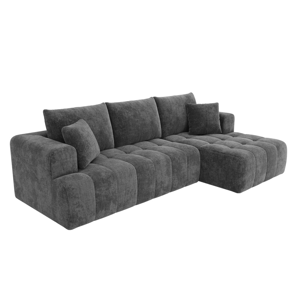 Divano angolare modulare a L in chenille grigio; 244;5x136x79 cm; senza montaggio