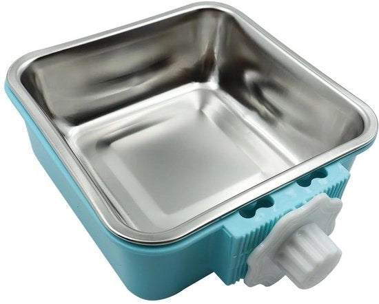 Hangbak 2 in 1 per Gabbia di Animale - Piatto per Cibo in Acciaio Inossidabile - Adatto per Puppi, Gatti, Uccelli - Blu - Adatto per Piccoli Animali