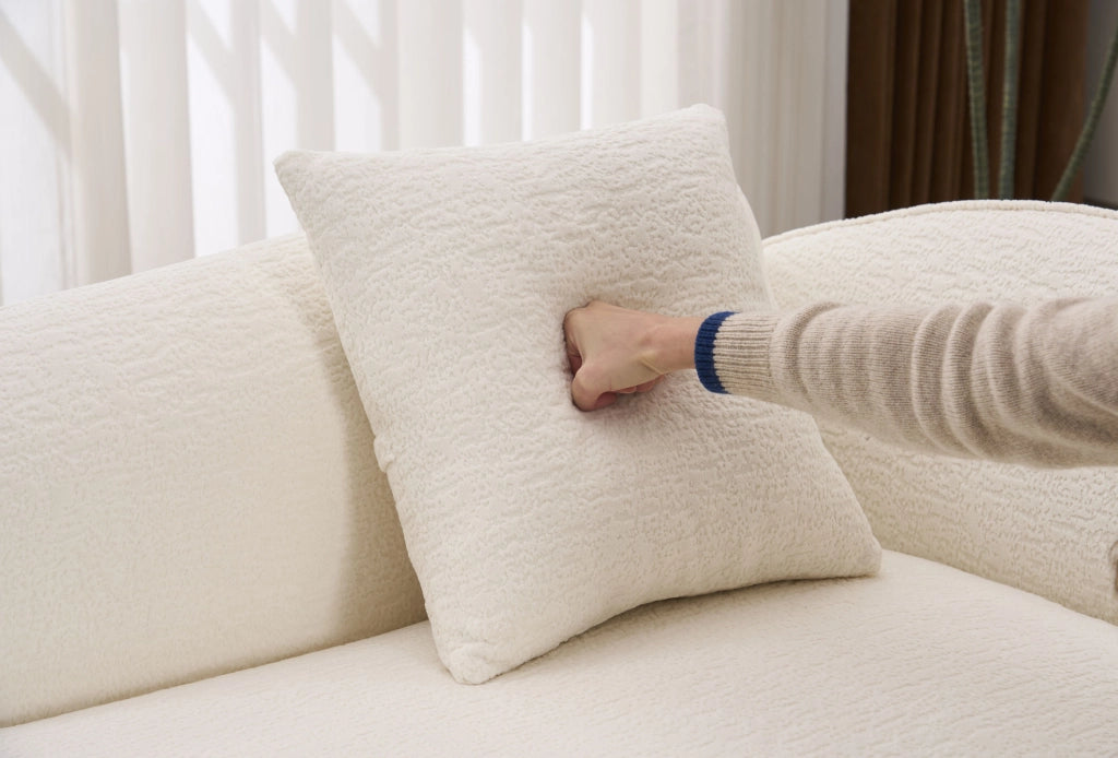 Divano Loveseat bianco con chaise longue curva in tessuto chenille, 2 posti con cuscino, salotto e camera