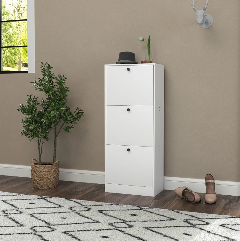 Scarpiera slim 3 ante a ribalta bianca 47x28x115 cm