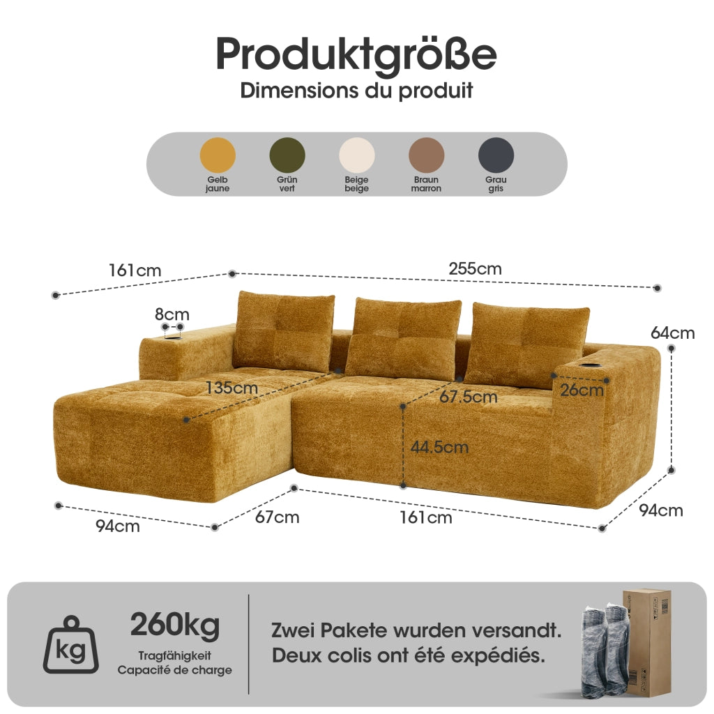 Divano Angolare 3 Posti con Cuscini ¨C MINIMAL ¨C 258 cm, Tessuto
