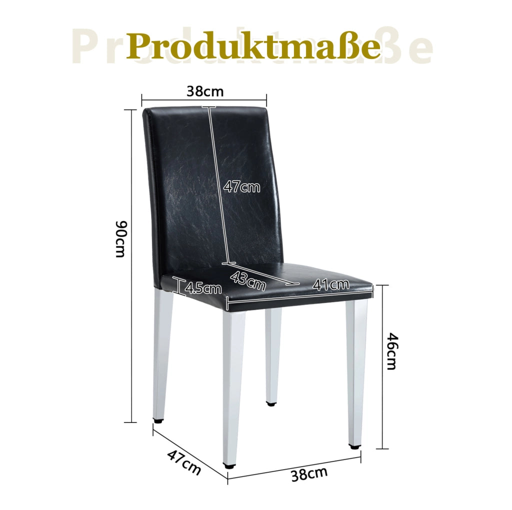 SEDIA Moderna 41x47x90 cm in Pelle PU Nera e Metallo Argento