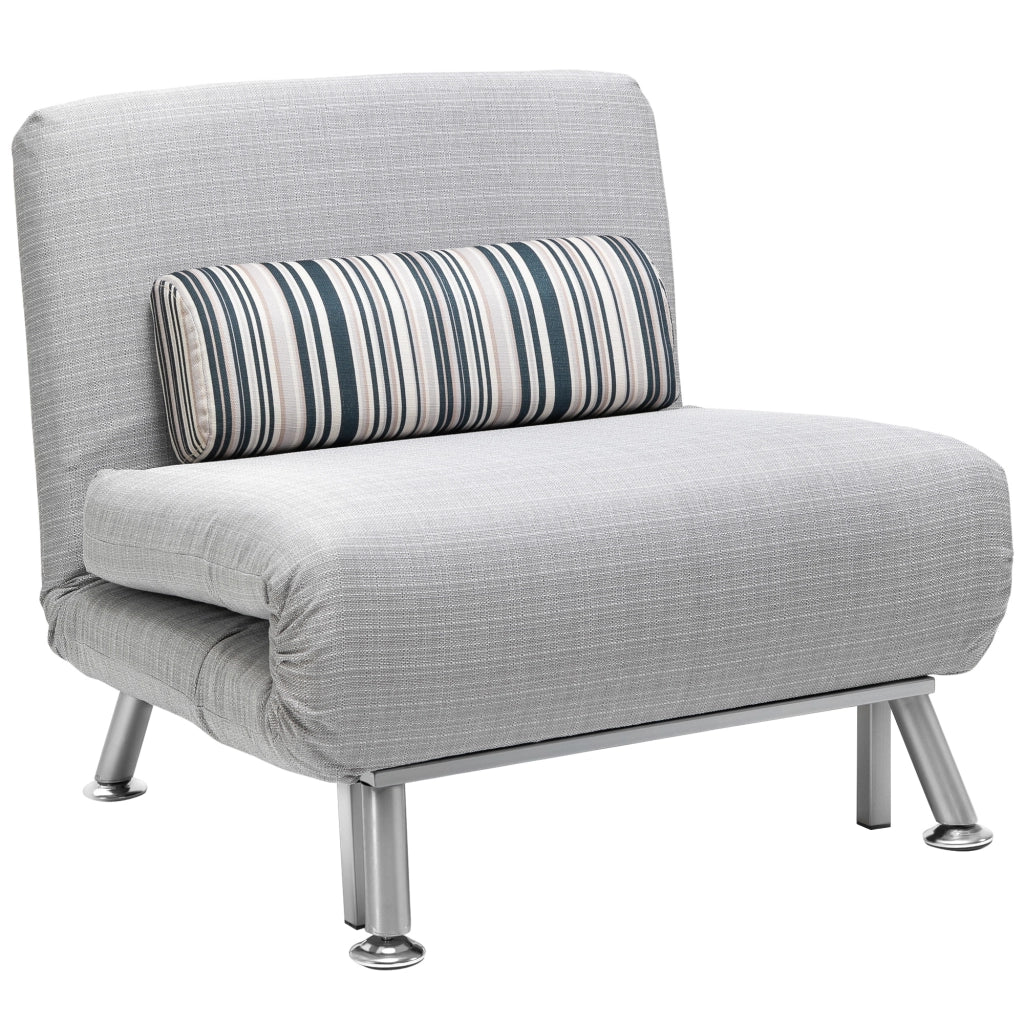EasyComfort Poltrona Letto Singolo 3 in 1 con Schienale Reclinabile su 5 Livelli, Cuscino Imbottito e Materasso, Divano Letto Singolo Pieghevole per Soggiorno, in Acciaio e Lino, 75x70x75cm, Grigio Chiaro