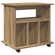 Mobiletto multifunzionale su ruote 60 x 45 x 60 cm con ampio spazio contenitivo e pratiche rotelle in legno di rovere composito 02_0050908