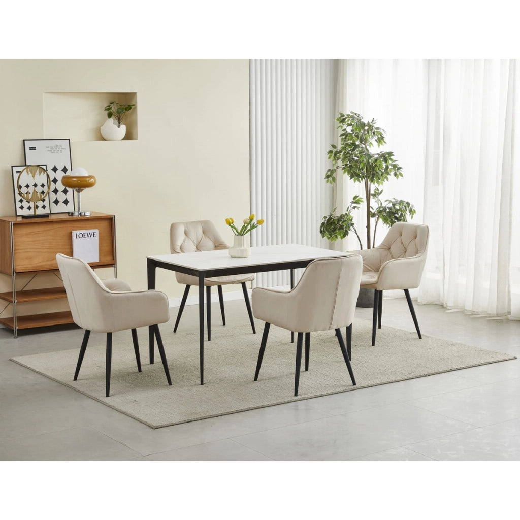 Sedia Jork in velluto beige con gambe nere