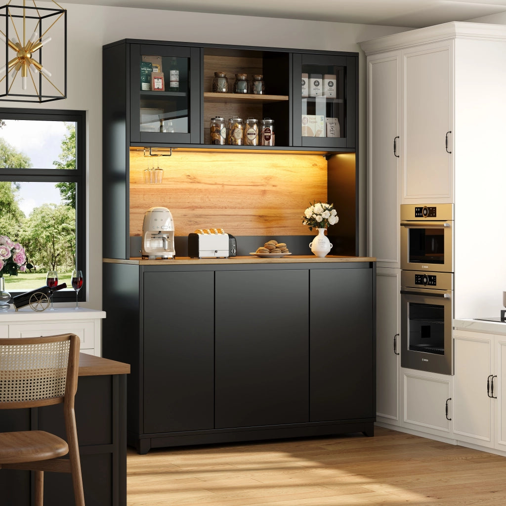 Mobile Alto da Cucina con Ante in Acrilico e LED ¨C Xylo ¨C Nero, 120x40x180 cm