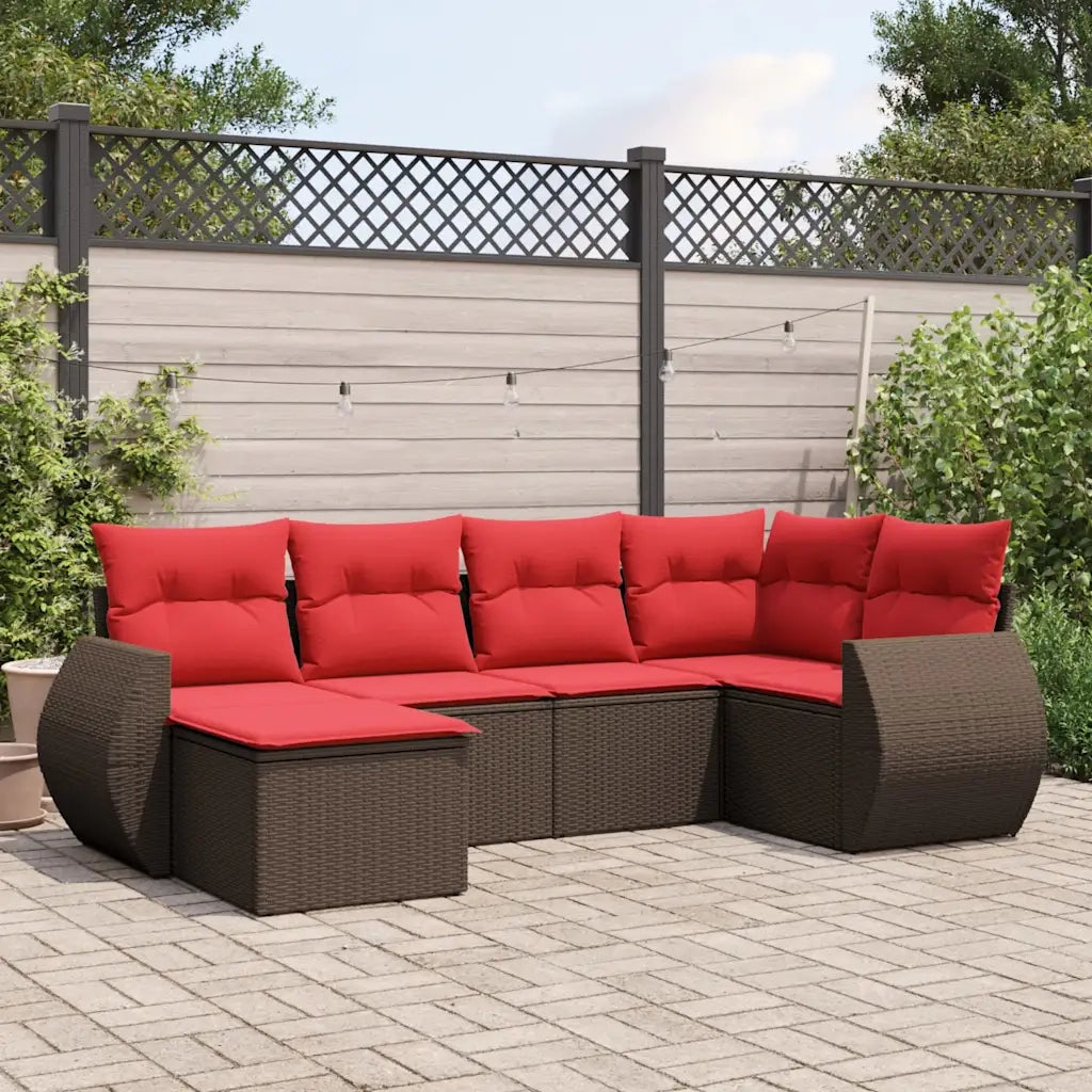 Set Divani da Giardino 6 pz con Cuscini Marrone in Polyrattan 3221663